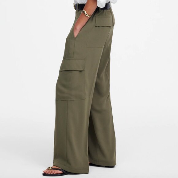 6 TALL Madewell NWT Tall Pull-On Utility Cargo Pants Faded Ivy Olive Green Crepe - Picture 3 of 11